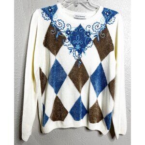 Alfred Dunner PS Petite Small Acrylic Geometric Color Block Beaded Sweater New